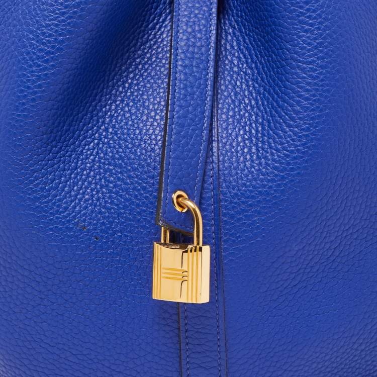 Pre Owned Hermes Bleu Electrique Taurillon Clemence Leather Picotin GM Bag