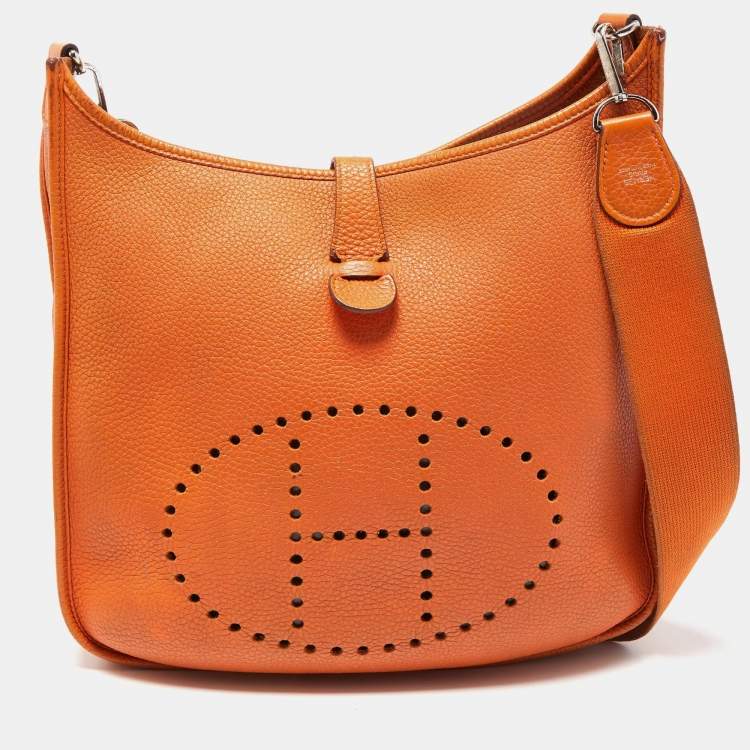 Hermes Orange Clemence Leather Evelyne III GM Bag Hermes