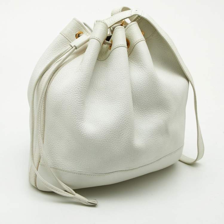 Pre Owned Hermes White Buffalo Leather Market Bag 