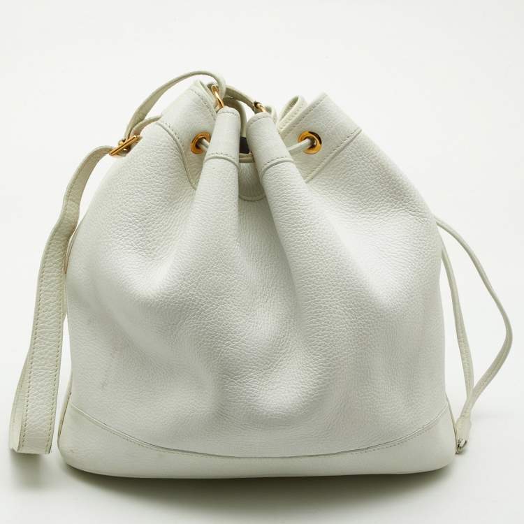 Pre Owned Hermes White Buffalo Leather Market Bag 