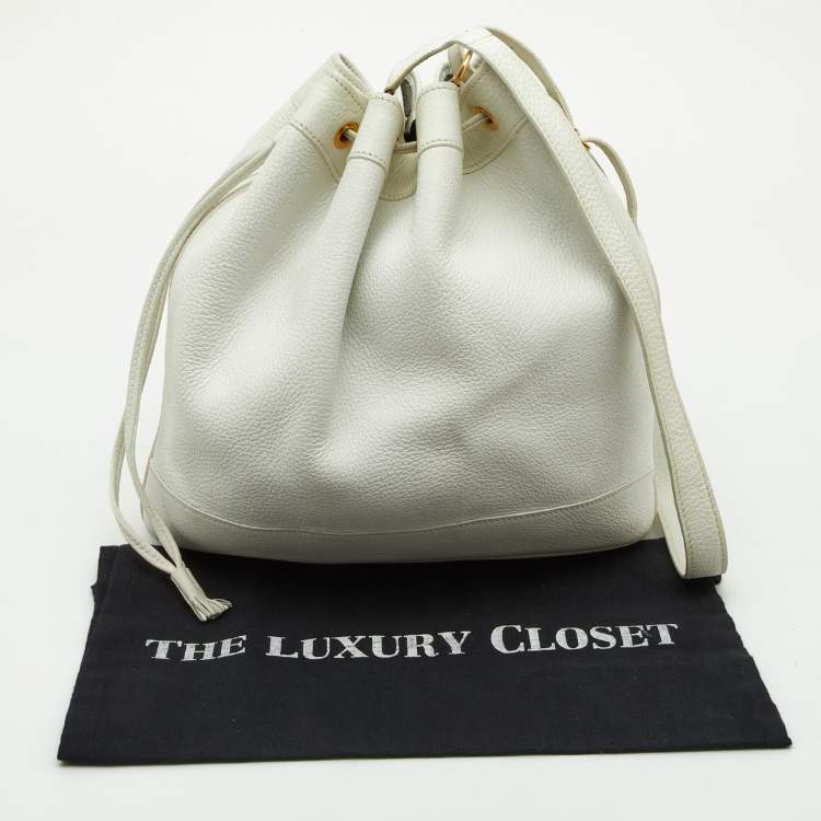 Pre Owned Hermes White Buffalo Leather Market Bag 