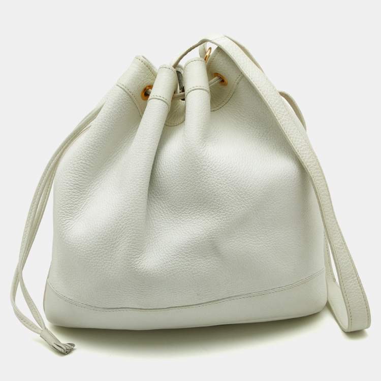 Pre Owned Hermes White Buffalo Leather Market Bag 