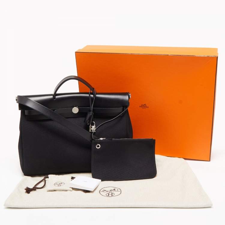 Pre Owned Hermès Black Canvas and Leather Herbag Zip 39 Bag
