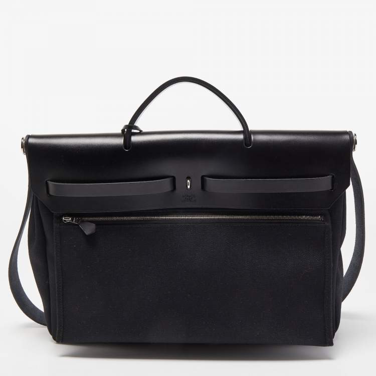 Pre Owned Hermès Black Canvas and Leather Herbag Zip 39 Bag