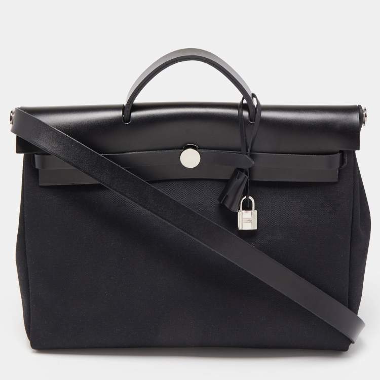 Pre Owned Hermès Black Canvas and Leather Herbag Zip 39 Bag