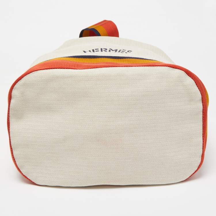 Pre Owned Hermes Natural Toile Chevron Cavalier Sling Bag
