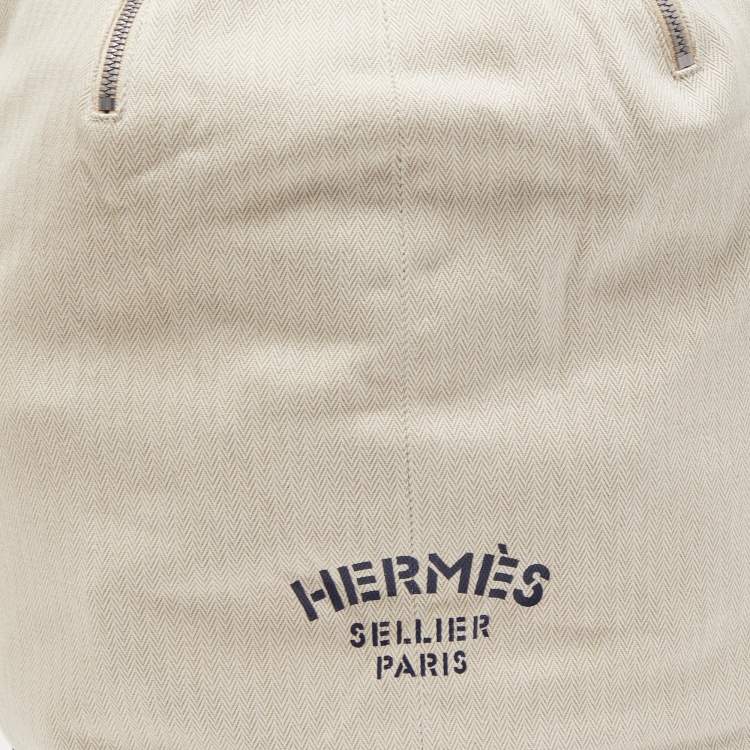Pre Owned Hermes Natural Toile Chevron Cavalier Sling Bag