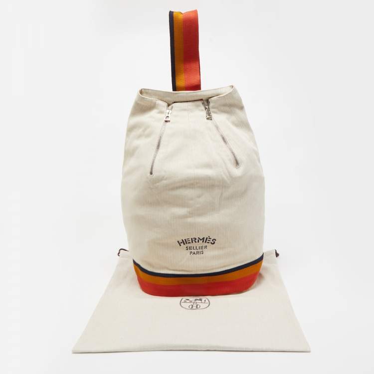 Pre Owned Hermes Natural Toile Chevron Cavalier Sling Bag