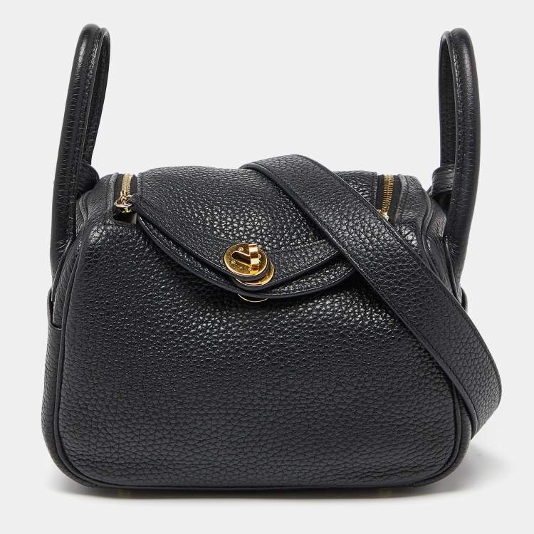 Hermès Black Taurillon Clemence Leather Gold Finish Mini Lindy Bag Hermes