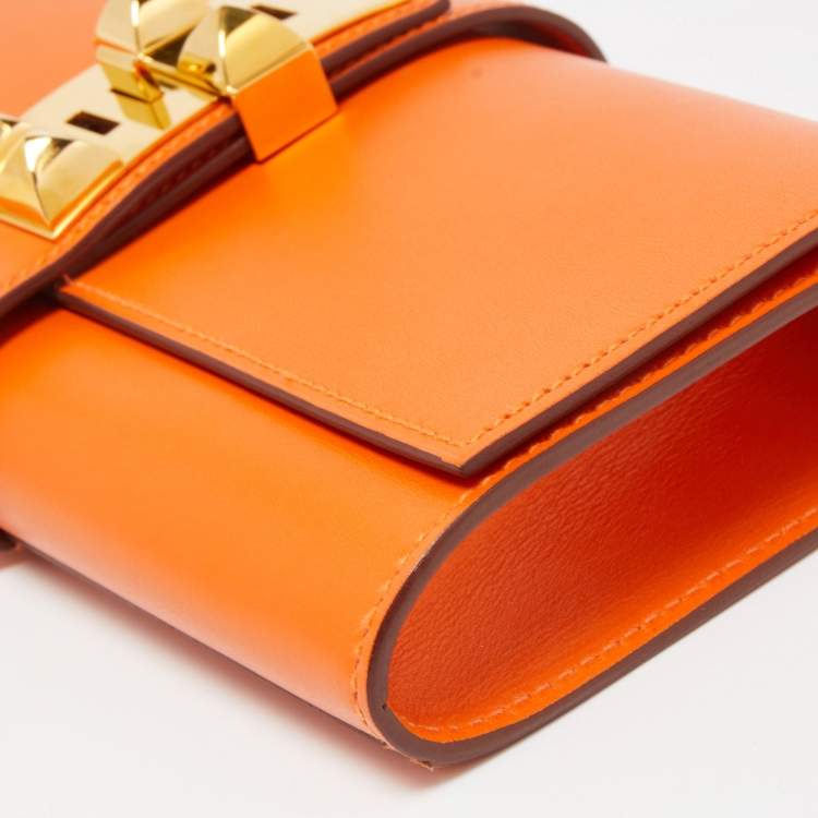 Pre Owned Hermes Orange Tadelakt Leather Medor 23 Clutch