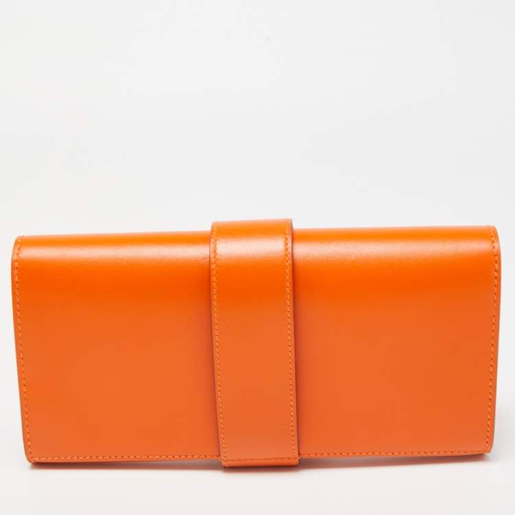 Pre Owned Hermes Orange Tadelakt Leather Medor 23 Clutch