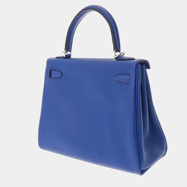 Hermes Blue Swift Leather Palladium Hardware Kelly 25 Retourne Bag