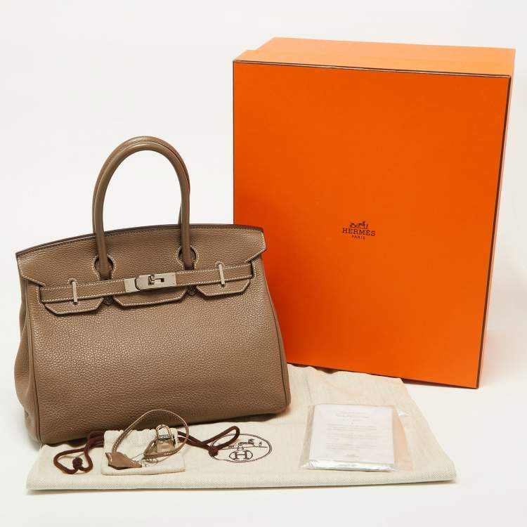 Pre Owned Hermes Etoupe Togo Leather Palladium Finish Birkin 30 Bag