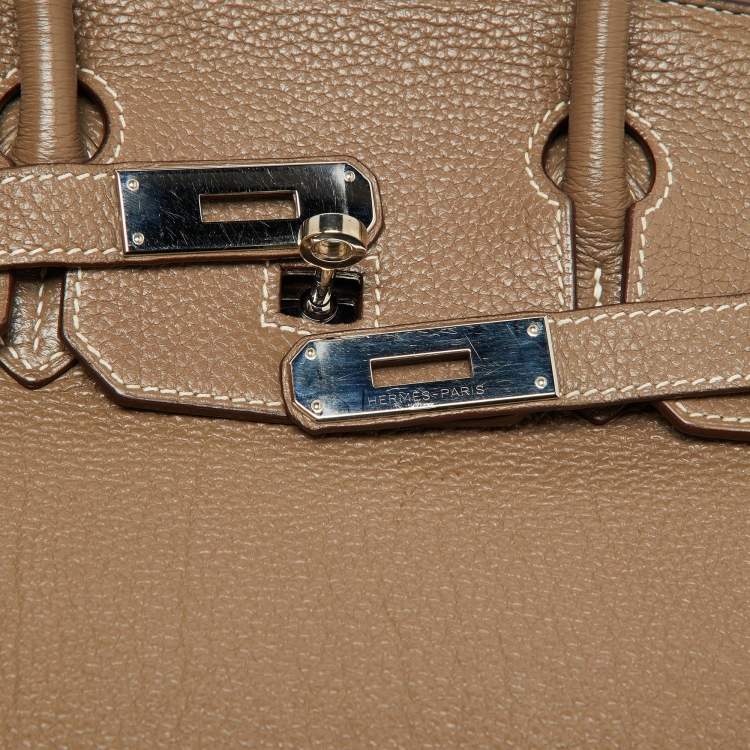 Pre Owned Hermes Etoupe Togo Leather Palladium Finish Birkin 30 Bag