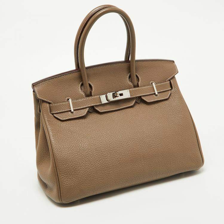 Pre Owned Hermes Etoupe Togo Leather Palladium Finish Birkin 30 Bag