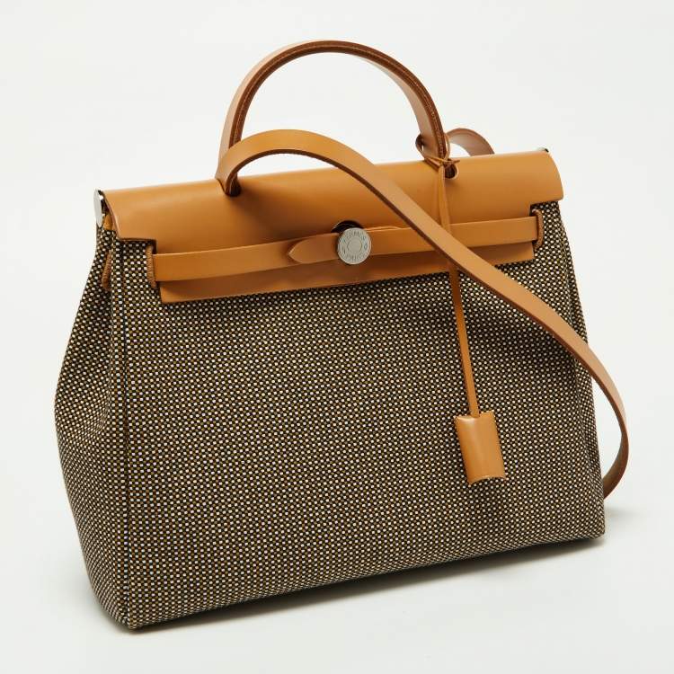 Pre Owned Hermès Black/Natural/Ecru Toile Viking and Vache Hunter Leather Herbag 31 Bag