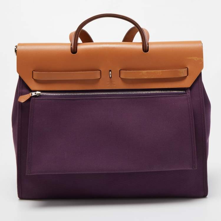 Pre Owned Hermès Fauve/Cassis/Tosca Canvas and Leather Herbag Zip 39 Bag