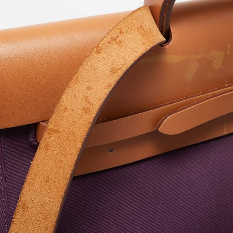 Pre Owned Hermès Fauve/Cassis/Tosca Canvas and Leather Herbag Zip 39 Bag