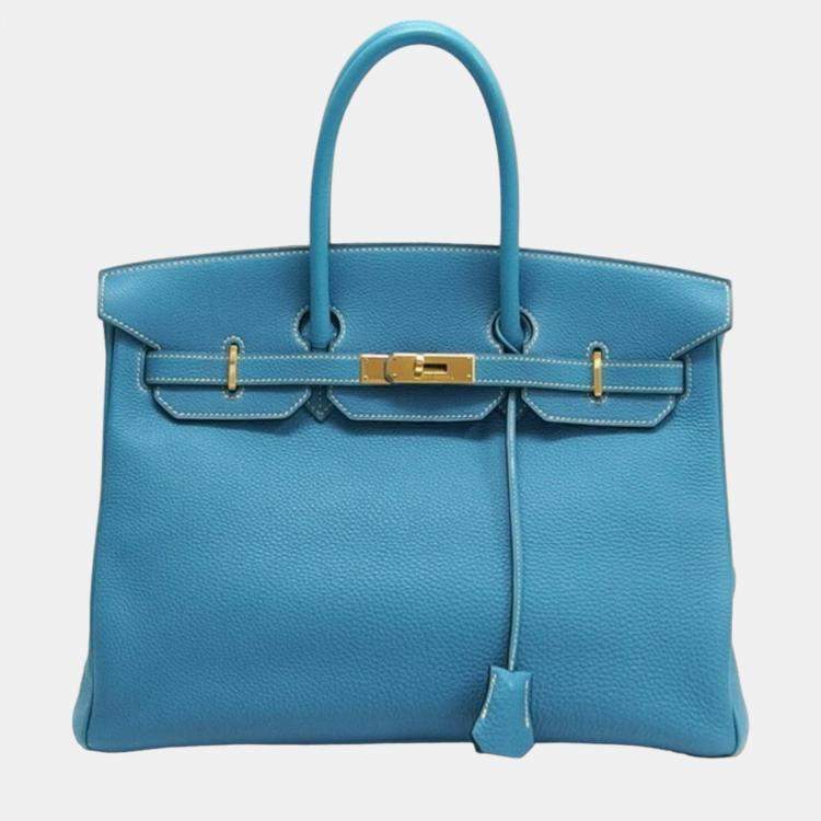 Hermes Birkin 35 Handbag Blue Jean Hermes