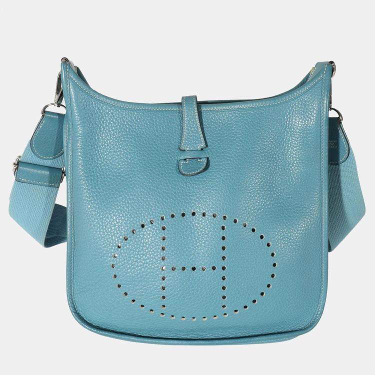 HERMES Evelyne TPM Clemence Leather Crossbody Bag Blue