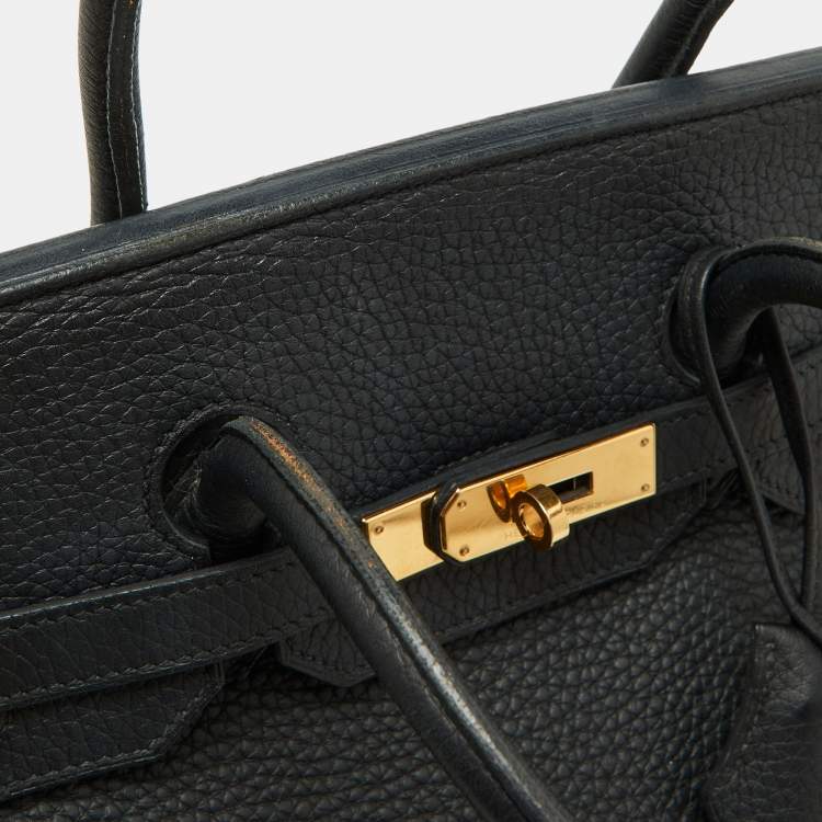 مملوكة مسبقًا Hermes Black Taurillon Clemence Leather Gold Finish Birkin 35 Bag