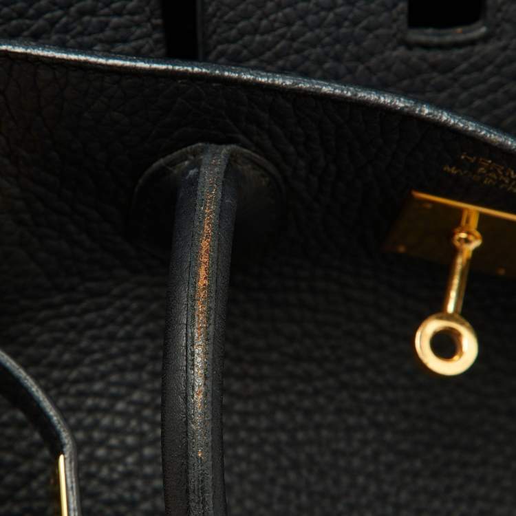 مملوكة مسبقًا Hermes Black Taurillon Clemence Leather Gold Finish Birkin 35 Bag