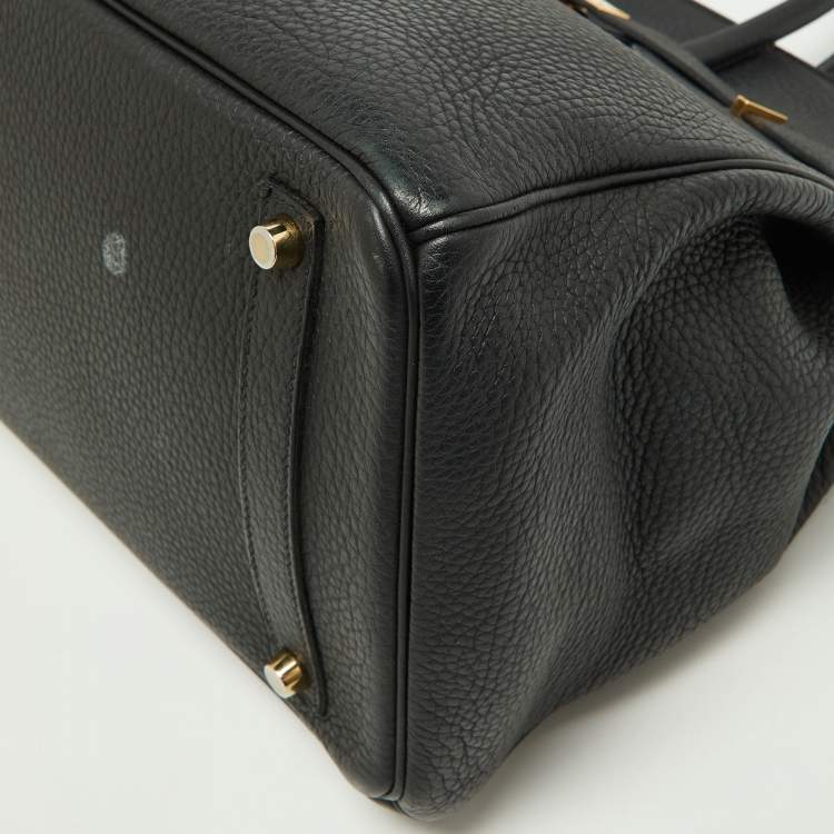 مملوكة مسبقًا Hermes Black Taurillon Clemence Leather Gold Finish Birkin 35 Bag