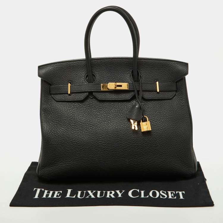 مملوكة مسبقًا Hermes Black Taurillon Clemence Leather Gold Finish Birkin 35 Bag