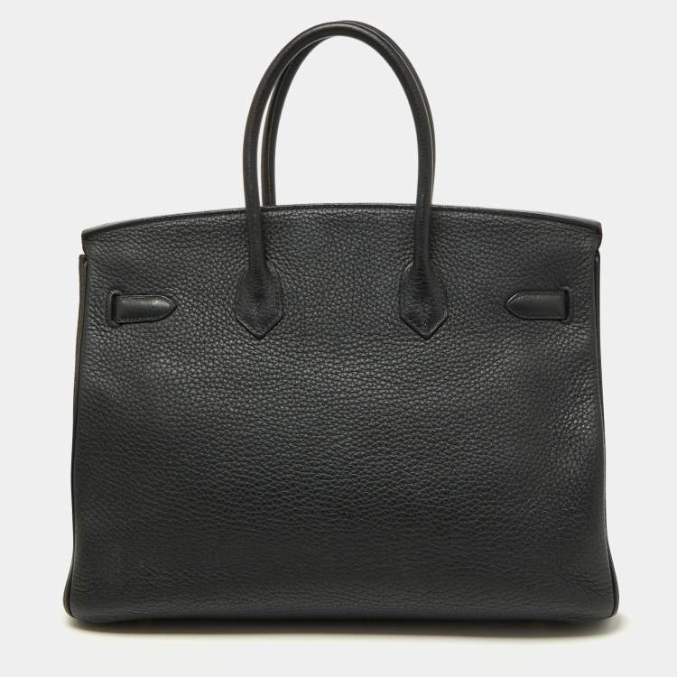 مملوكة مسبقًا Hermes Black Taurillon Clemence Leather Gold Finish Birkin 35 Bag