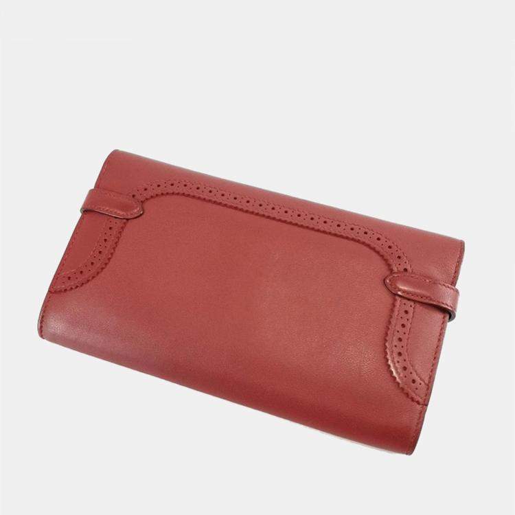 Pre Owned Hermes Rouge Gillies  Leather Kelly Classic Wallet