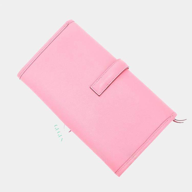 Pre Owned Hermes Pink Swift Leather Mini Jige Duo Clutch