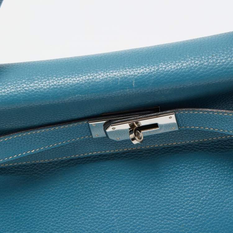Pre Owned Hermes Blue Jean Togo Leather Palladium Finish Kelly Retourne 40 Bag
