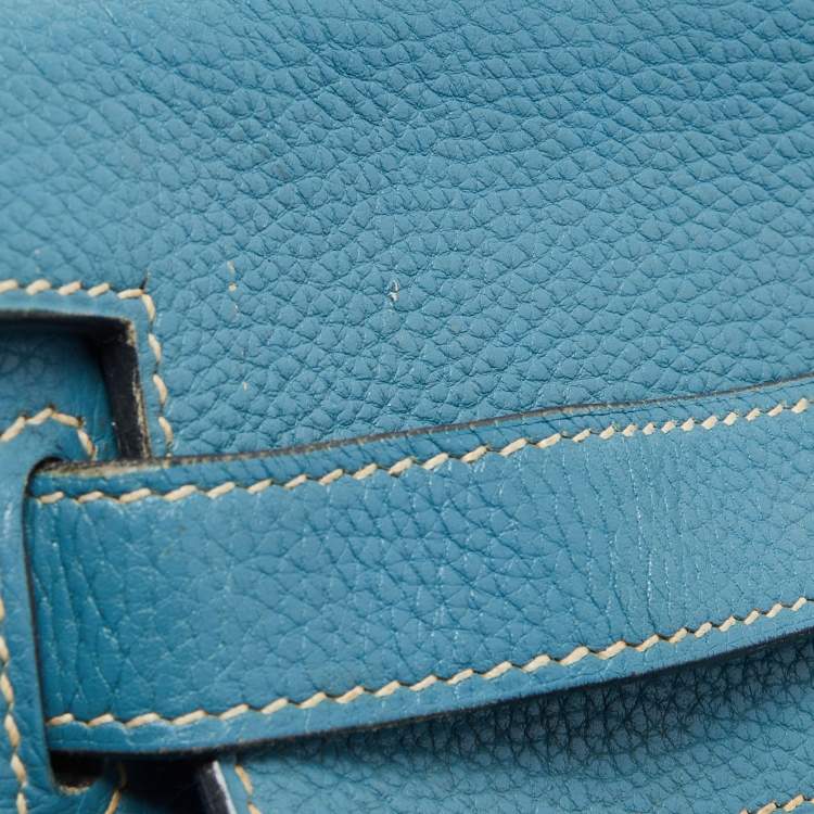 Pre Owned Hermes Blue Jean Togo Leather Palladium Finish Kelly Retourne 40 Bag