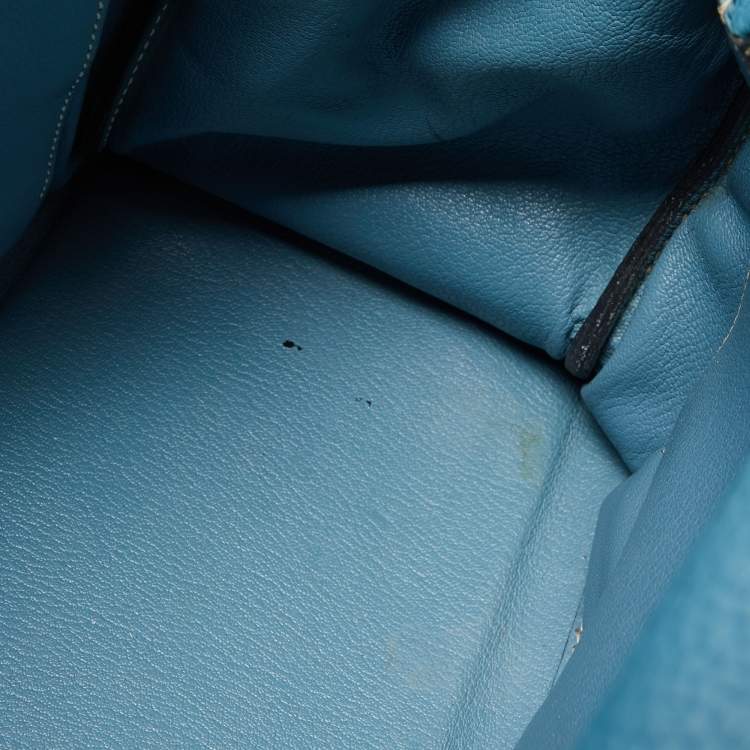 Pre Owned Hermes Blue Jean Togo Leather Palladium Finish Kelly Retourne 40 Bag