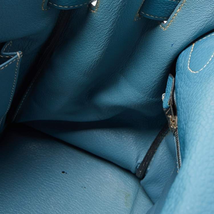 Pre Owned Hermes Blue Jean Togo Leather Palladium Finish Kelly Retourne 40 Bag
