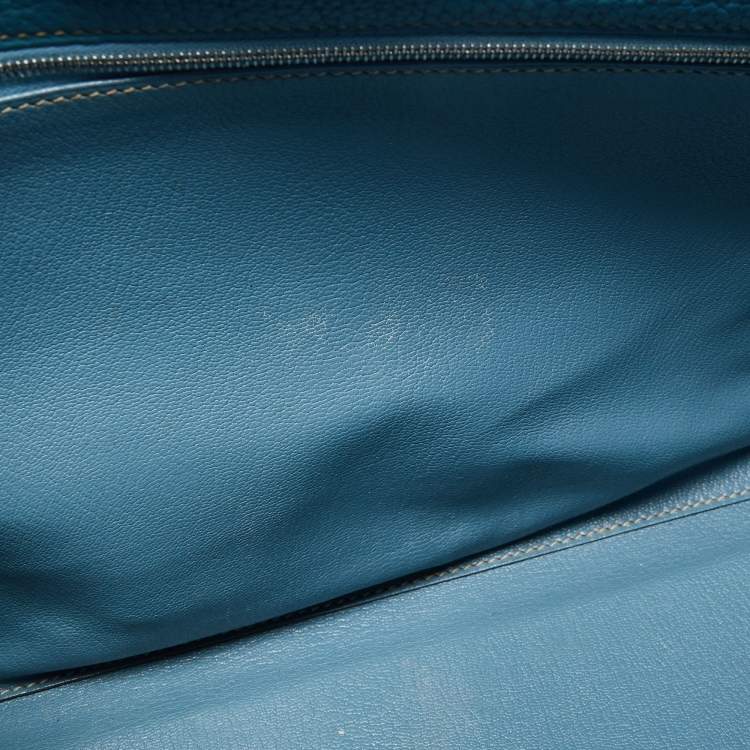 Pre Owned Hermes Blue Jean Togo Leather Palladium Finish Kelly Retourne 40 Bag