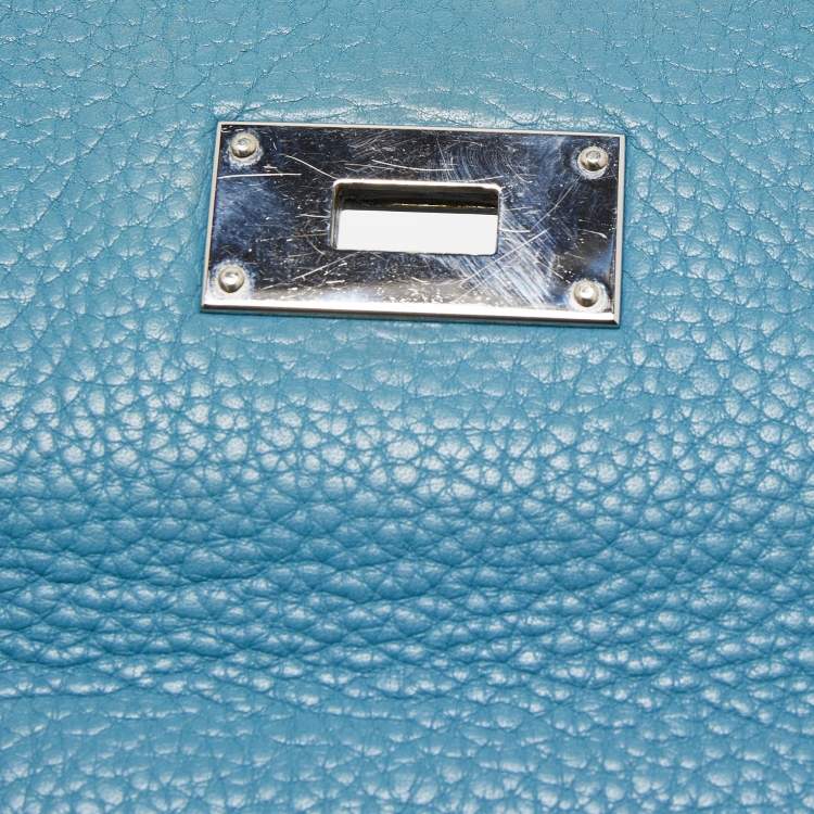 Pre Owned Hermes Blue Jean Togo Leather Palladium Finish Kelly Retourne 40 Bag