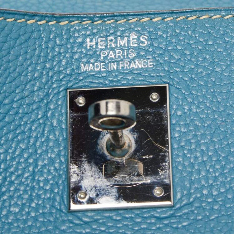 Pre Owned Hermes Blue Jean Togo Leather Palladium Finish Kelly Retourne 40 Bag
