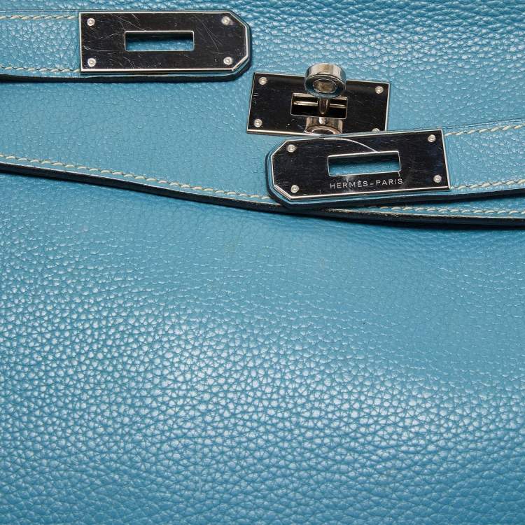 Pre Owned Hermes Blue Jean Togo Leather Palladium Finish Kelly Retourne 40 Bag