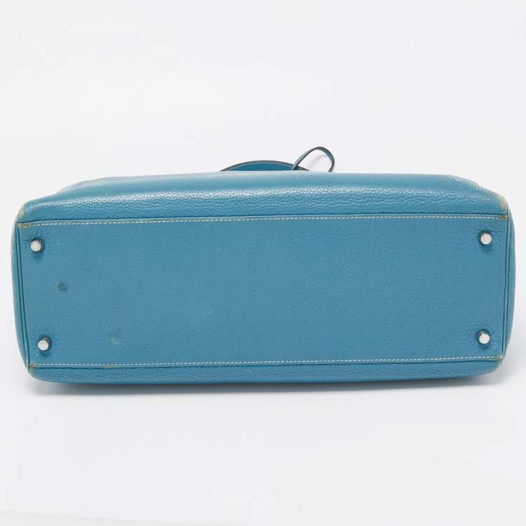 Pre Owned Hermes Blue Jean Togo Leather Palladium Finish Kelly Retourne 40 Bag