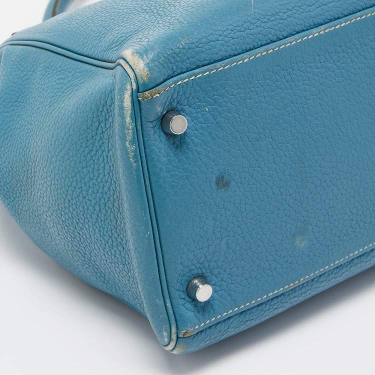 Pre Owned Hermes Blue Jean Togo Leather Palladium Finish Kelly Retourne 40 Bag