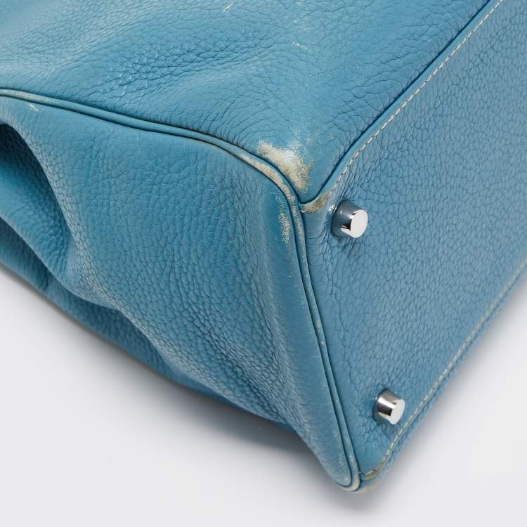 Pre Owned Hermes Blue Jean Togo Leather Palladium Finish Kelly Retourne 40 Bag