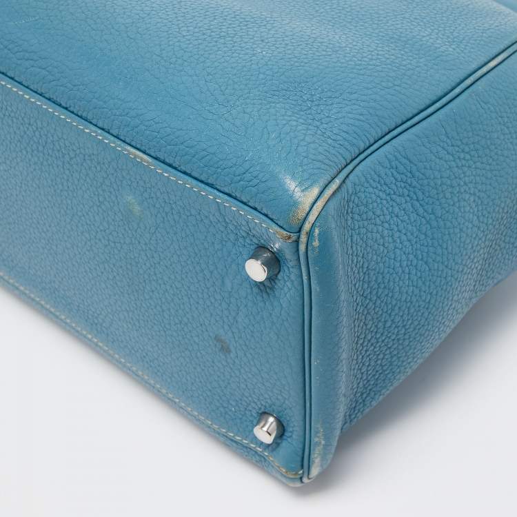 Pre Owned Hermes Blue Jean Togo Leather Palladium Finish Kelly Retourne 40 Bag