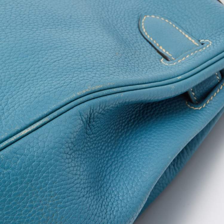 Pre Owned Hermes Blue Jean Togo Leather Palladium Finish Kelly Retourne 40 Bag