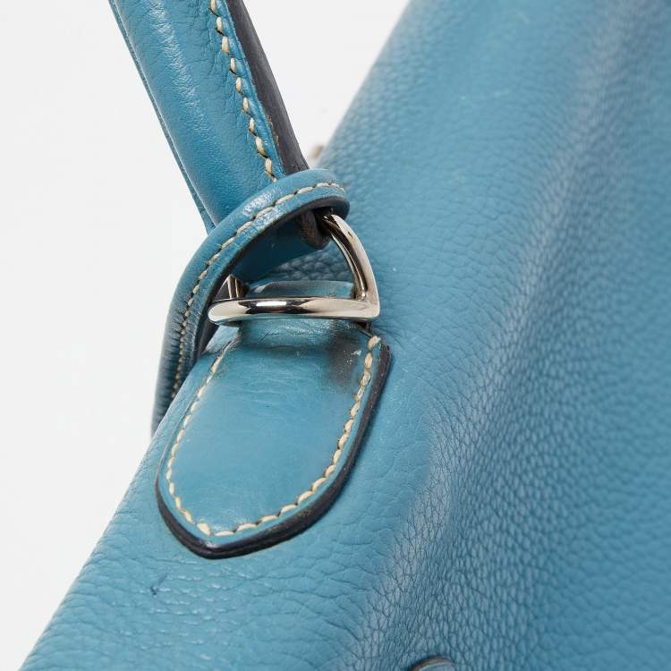 Pre Owned Hermes Blue Jean Togo Leather Palladium Finish Kelly Retourne 40 Bag