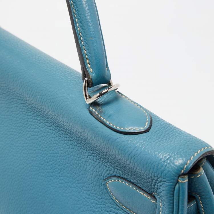 Pre Owned Hermes Blue Jean Togo Leather Palladium Finish Kelly Retourne 40 Bag