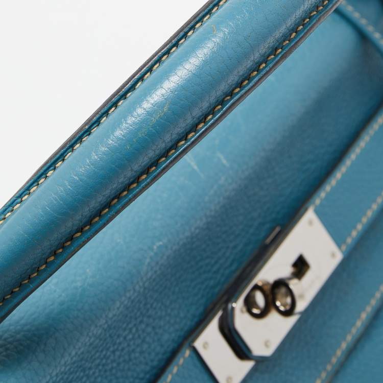 Pre Owned Hermes Blue Jean Togo Leather Palladium Finish Kelly Retourne 40 Bag