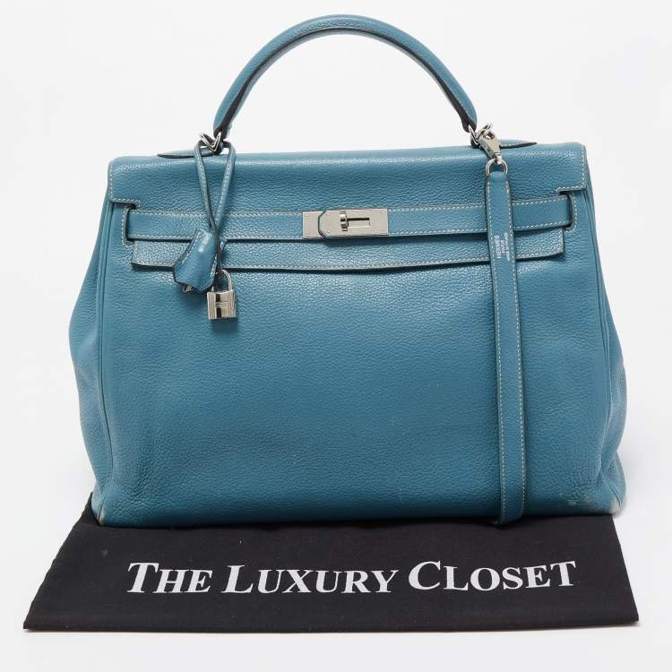 Pre Owned Hermes Blue Jean Togo Leather Palladium Finish Kelly Retourne 40 Bag