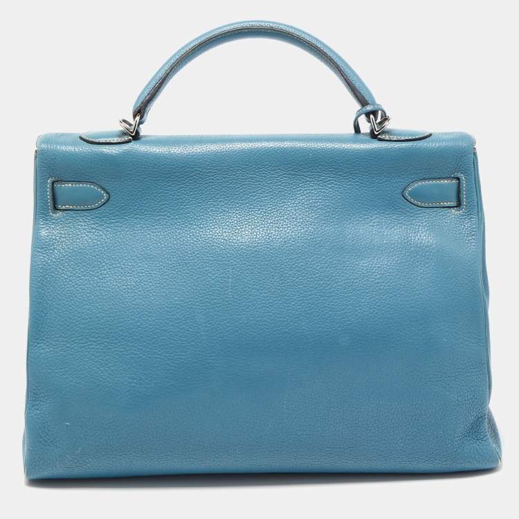 Pre Owned Hermes Blue Jean Togo Leather Palladium Finish Kelly Retourne 40 Bag