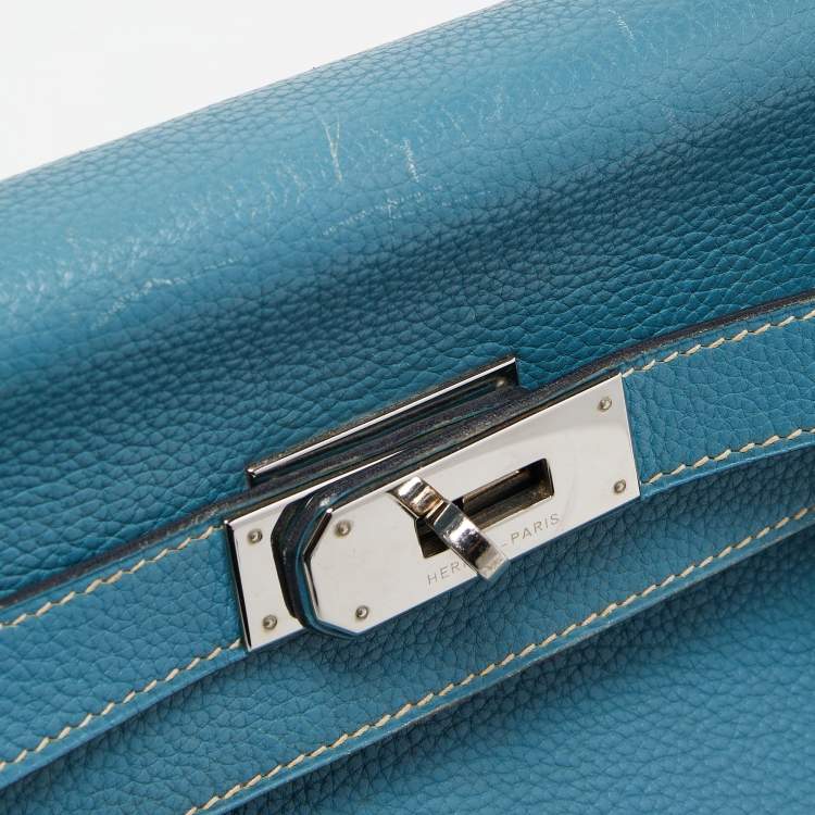 Pre Owned Hermes Blue Jean Togo Leather Palladium Finish Kelly Retourne 40 Bag